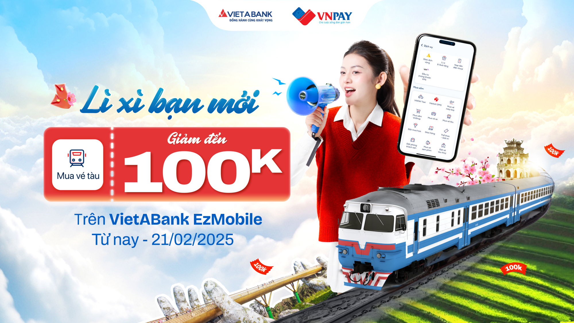 KHÁM PHÁ MỌI MIỀN - MUA VÉ TÀU ƯU ĐÃI ĐẾN 100K TRÊN VIETABANK EZMOBILE